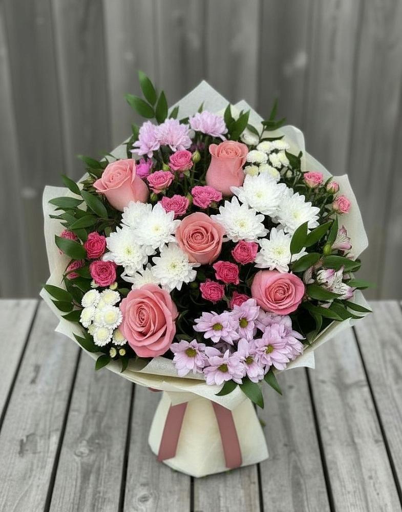 Букет цветов из: Альстромерии, Гвоздики, Розы и Хризантемы в Зайково