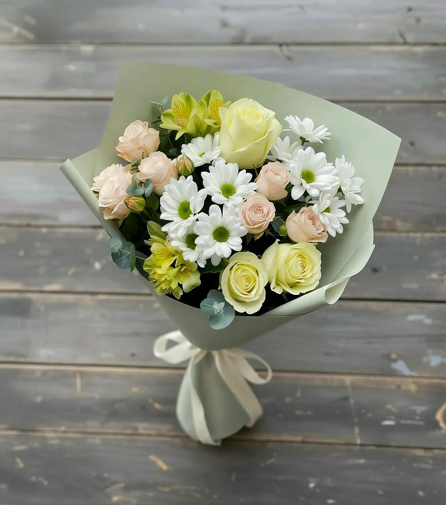 Букет цветов из: Альстромерии, Розы и Хризантемы в Зайково