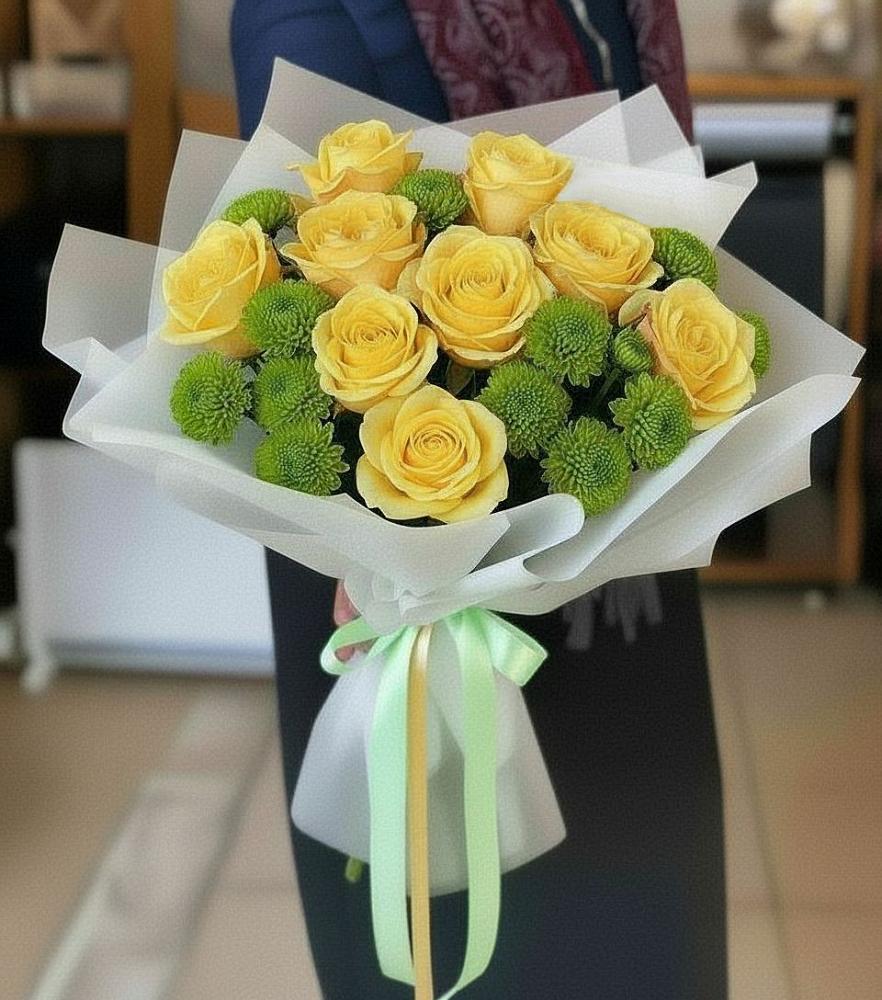 Букет цветов из: Хризантемы и Розы в Зайково