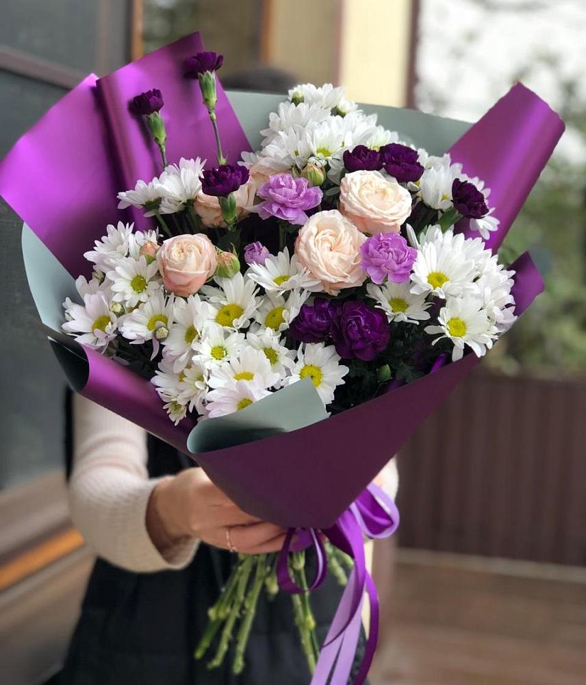 Букет цветов из: Хризантемы, Гвоздики и Розы в Зайково