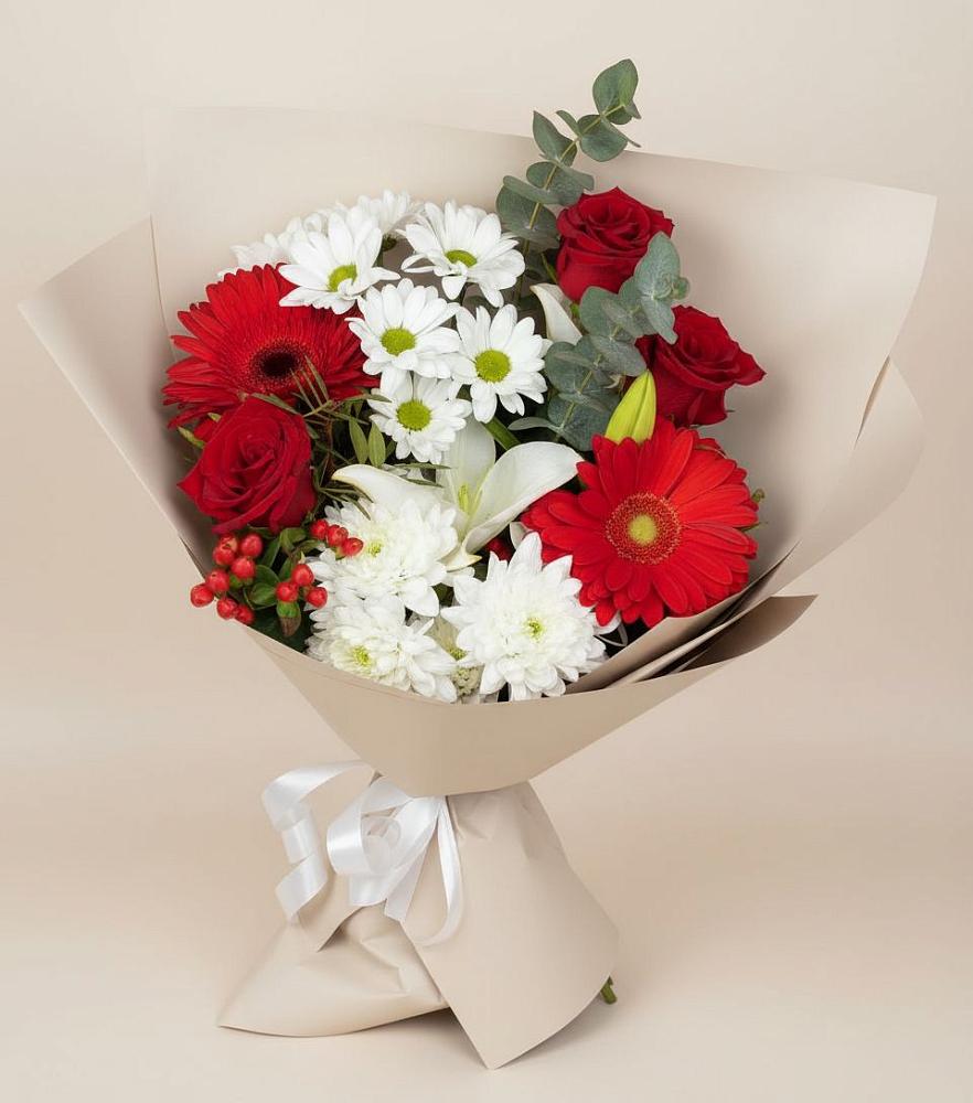 Букет цветов из: Розы, Хризантемы, Герберы и Лилии в Зайково