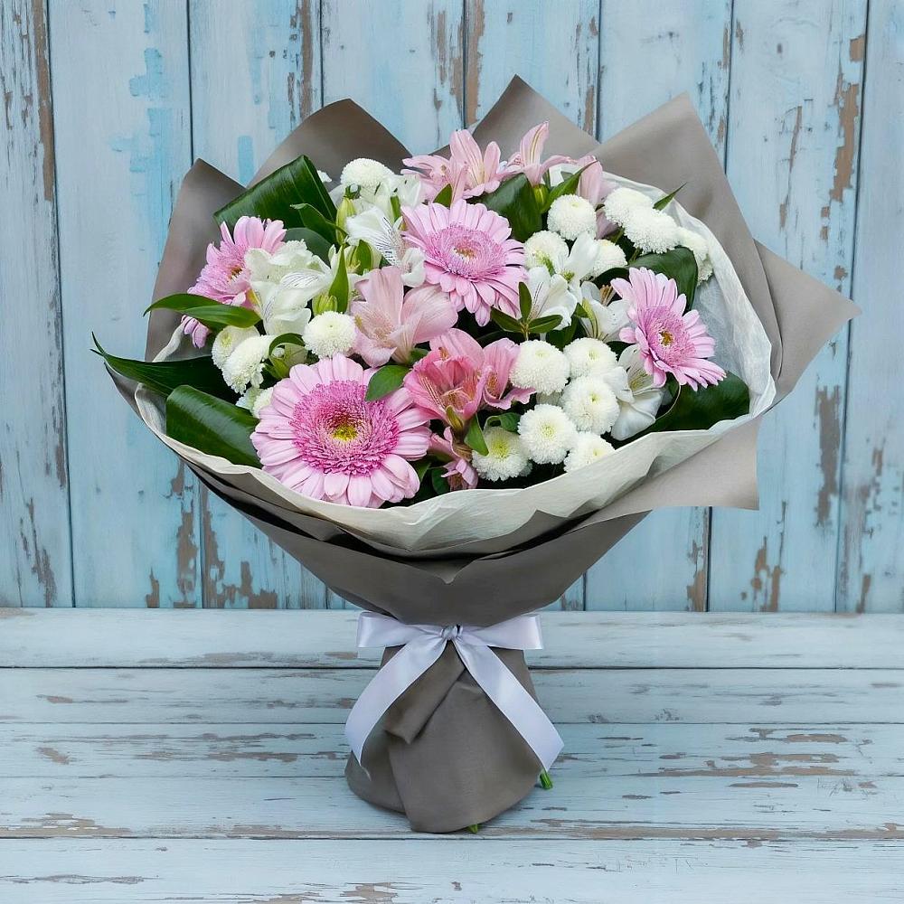 Букет цветов из: Герберы, Альстромерии и Хризантемы в Зайково