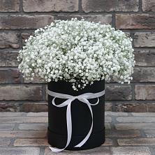 Цветочная композиция из Гипсофила в шляпной коробке в Зайково